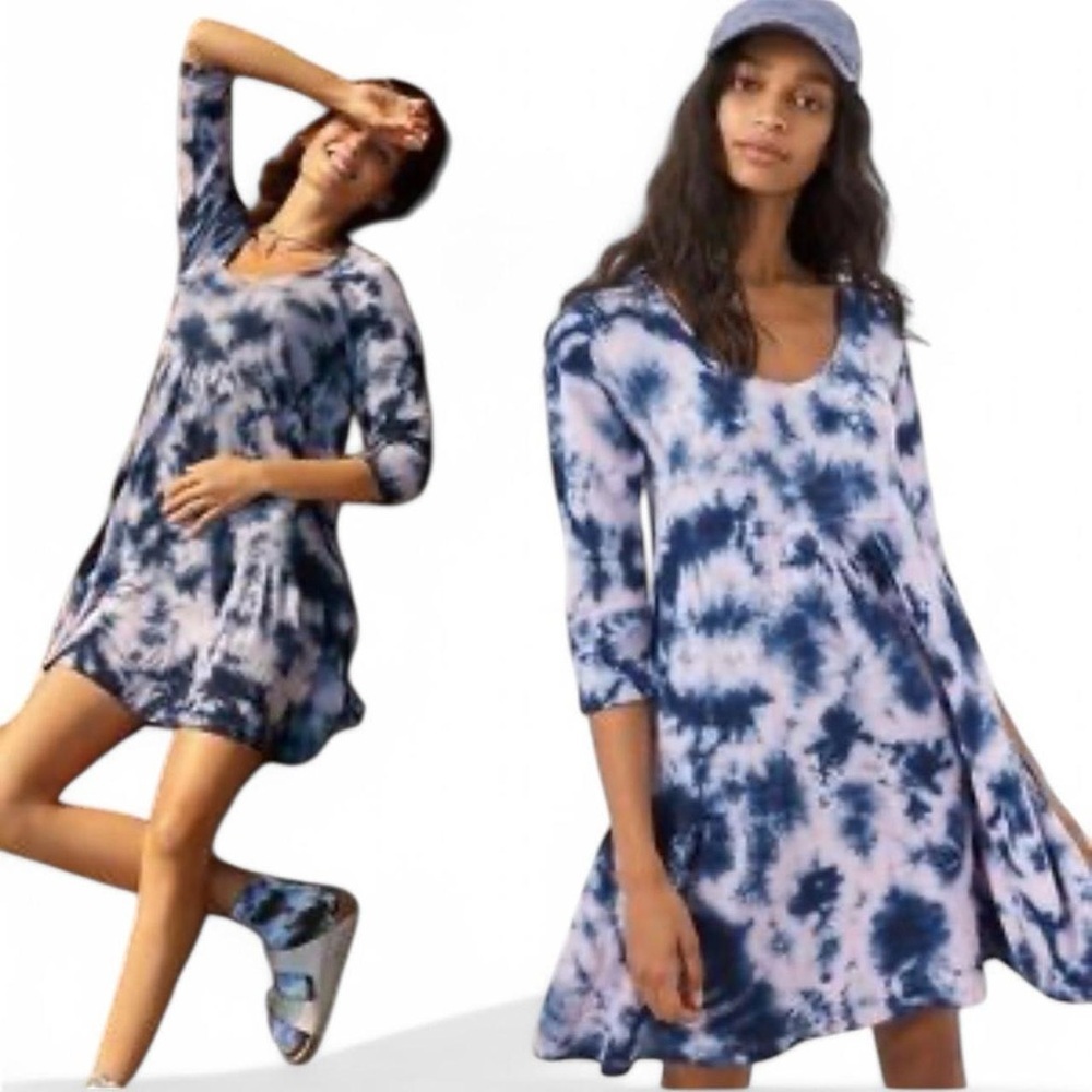 Anthropologie Saturday Sunday Dress -Boho Chic Tie-Dye Blues/White - Size S